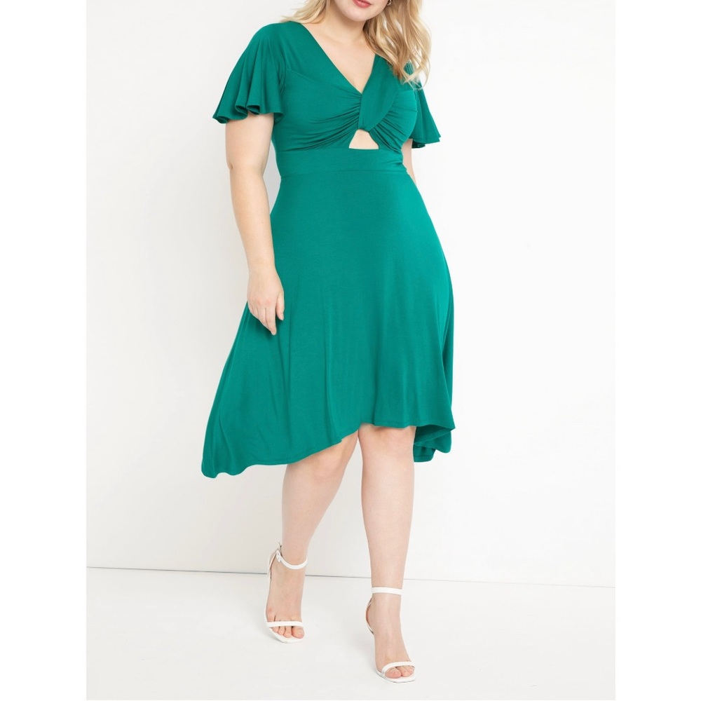ELOQUII Women's Plus Size Cutout Detail Flutter Sleeve Dress